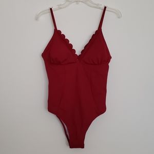 Cupshe One Piece Scallop Edge Red Swimsuit, Large